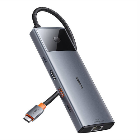 HUB 10W1 BASEUS METAL GLEAM II SERIES, USB-C DO 1XHDMI, USB-A (10GBPS), USB-C, 2XUSB-A, ETHERNET RJ45, KARTA SD/TF, MINI-JACK 3,5MM, USB-C(PD)