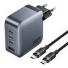 ŁADOWARKA SIECIOWA VENTION 3X USB-C, 1X USB-A, (100W/100W/30W/30W) (SZARA) Z KABLEM USB-C DO USB-C (1M) (CZARNY)