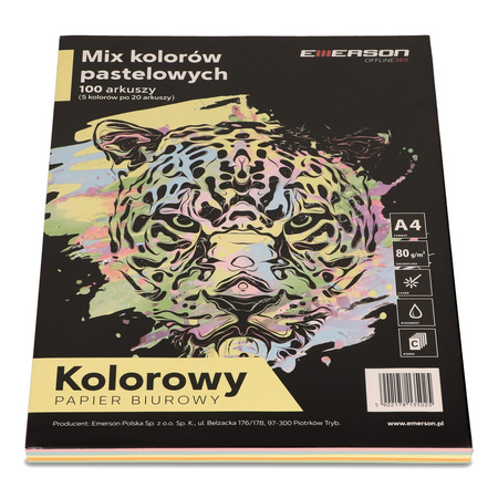 PAPIER KSERO KOLOR A4 EMERSON MIX PASTELOWY 80G 5*20ARK.
