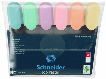 ZAKREŚLACZE SCHNEIDER JOB PASTEL MIX KOLORÓW 1-5MM 6SZT