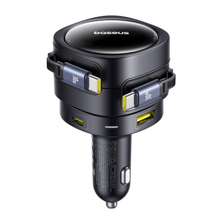 ŁADOWARKA SAMOCHODOWA BASEUS ENJOYMENT MAX Z KABLAMI USB-C+USB-C I PORTAMI USB-A+USB-C 90W CZARNY