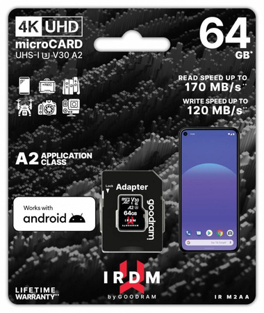 GOODRAM KARTA PAMIĘCI MICROSD IRDM 64GB UHS-I U3 A2 + ADAPTER