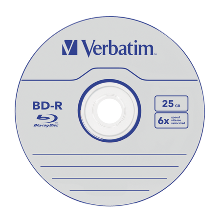 VERBATIM BD-R, SINGLE LAYER 25GB, BLUE SURFACE, SINGLE LAYER, SPINDLE, 43838, 6X, 50-CAKE, NO ID