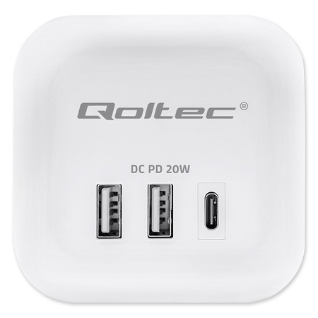 QOLTEC KOSTKA ZASILAJĄCA PRZEDŁUŻACZ 6W1 Z PODŚWIETLANYM WŁĄCZNIKIEM |  3X AC | 2X USB | 1X USB-C PD 20W | BIAŁA | KABEL 2M