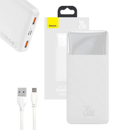 Powerbank BASEUS Bipow 10000mAh 20W 2xUSB USB-C (biały)