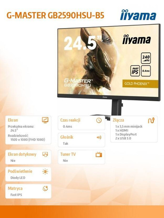 IIYAMA MONITOR 24.5 CALA GB2590HSU-B5 0.4MS,IPS,DP,HDMI,240HZ,F.SYNC,HDR400