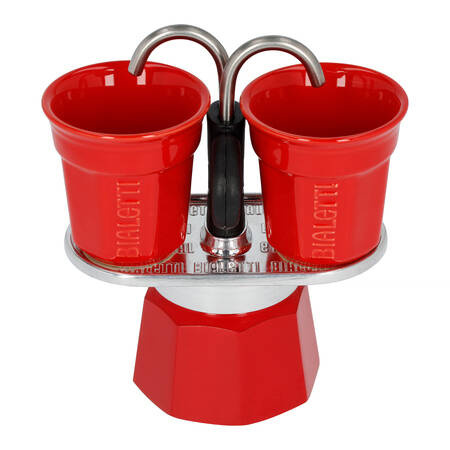 KAWIARKA BIALETTI MINI EXPRESS 2TZ CZERWONA + 2 FILIŻANKI