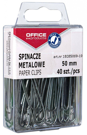 SPINACZE METALOWE 50MM OFFICE PRODUCTS SREBRNE 40SZT.
