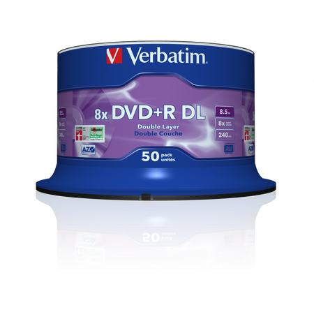 VERBATIM DVD+R DL, DOUBLE LAYER MATT SILVER, 43758, 8.5GB, 8X, SPINDLE, 50-PACK, 12CM, DO ARCHIWIZACJI DANYCH