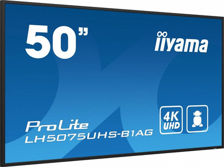 IIYAMA MONITOR 50 CALI LH5075UHS-B1AG,24/7,VA,ANDROID.11,4K,3XHDMI,DP,RJ45, 2XUSB,2X10W