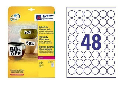 Etykiety zewnętrzne 30mm ochronne, zabezpieczające AVERY ZWECKFORM L4716-20 białe 20ark*48szt