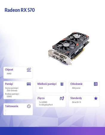 AFOX KARTA GRAFICZNA RADEON RX 570 8GB GDDR5 256BIT HDMI 3XDP ATX DUAL FAN H3