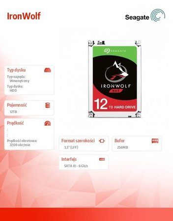 SEAGATE DYSK IRON WOLF 12TB 3,5'' ST12000VN0008