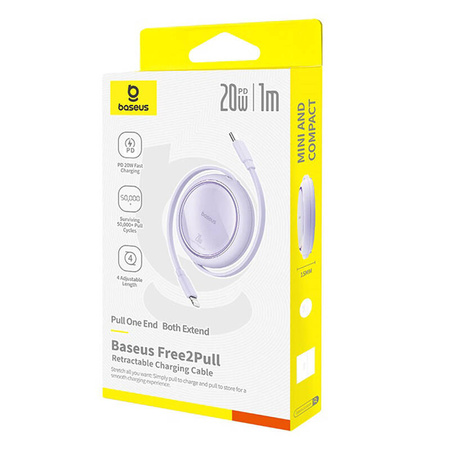 Kabel BASEUS Free2Pull USB-C-Lightning 1m 20W (fioletowy)
