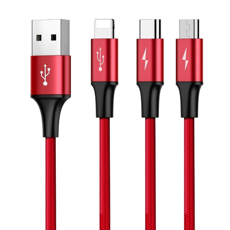 KABEL USB BASEUS RAPID 3W1 TYP C / LIGHTNING / MICRO 3A 1.2M (CZERWONY)