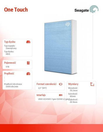 SEAGATE DYSK ONE TOUCH 5TB 2,5 STKZ5000402 NIEBIESKI