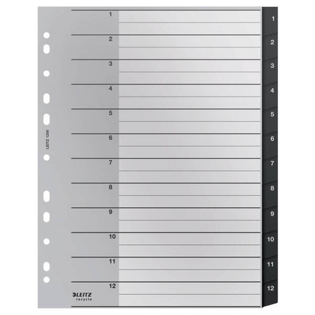 PRZEKŁADKI 1-12 A4 LEITZ RECYCLE 12090000 CZARNY PP