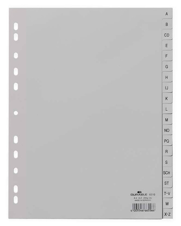 PRZEKŁADKI 20 CZĘŚCI / INDEKSY A-Z PP A4 DURABLE 651010 SZARE PLASTIKOWE