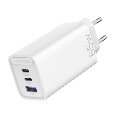 ŁADOWARKA SIECIOWA GAN 2XUSB-C+ USB-A VENTION FAAW0-EU 2.4A PD 65W/30W/30W BIAŁA
