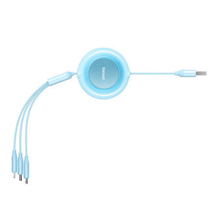 KABEL USB 3W1 BASEUS BRIGHT MIRROR 2, MICRO USB / LIGHTNING / USB-C, PŁASKI, 3.5A, 1.1M (BŁĘKITNY)