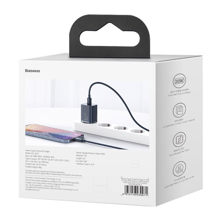 Ładowarka sieciowa BASEUS Super Si 20W + USB-C-Lightning 1m (niebieska)