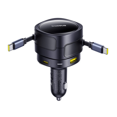 ŁADOWARKA SAMOCHODOWA BASEUS ENJOYMENT MAX Z KABLAMI USB-C+USB-C I PORTAMI USB-A+USB-C 90W CZARNY