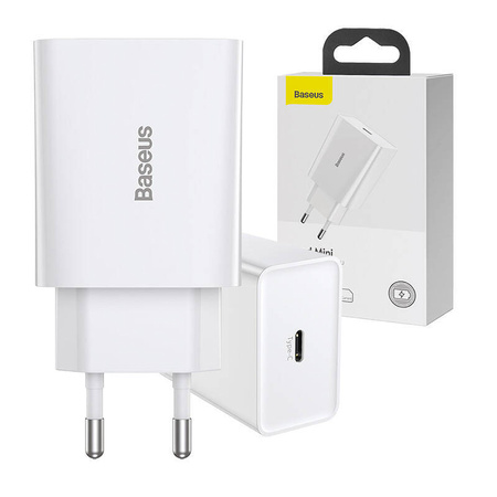 ŁADOWARKA SIECIOWA BASEUS SPEED MINI QUICK CHARGER, USB-C, PD, 3A, 20W (BIAŁA)