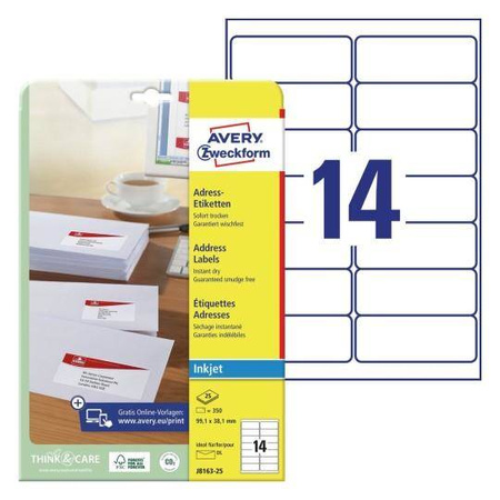 ETYKIETY SAMOPRZYLEPNE 99.1X38.1MM DO ADRESOWANIA AVERY ZWECKFORM TRWAŁE J8163-25 BIAŁE 25ARK*14SZT
