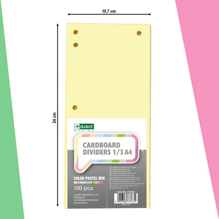 PRZEKŁADKI 1/3 A4 D.RECT MIX PASTEL KARTON 200G 100SZT