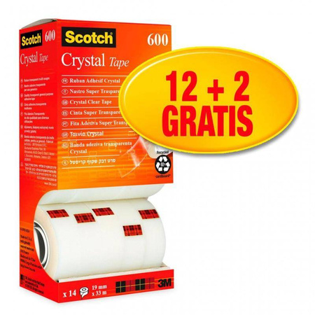 TAŚMA BIUROWA 19MMX33M 3M SCOTCH® CRYSTAL 6-1933R14 BEZBARWNA 12+2SZT