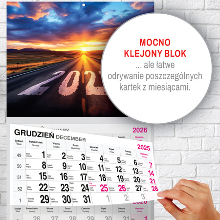 KALENDARZ WISZĄCY TRÓJDZIELNY O-PRESS ROK 2026 DROGA