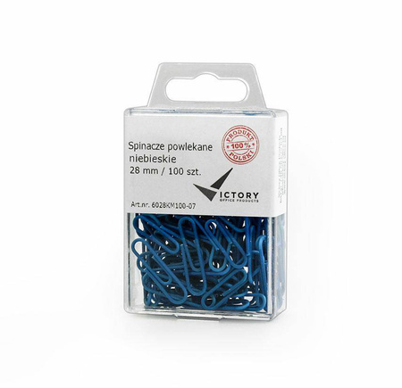 SPINACZE OKRĄGŁE 28MM VICTORY OFFICE PRODUCTS 6028KM100-07 NIEBIESKIE METALOWEPOWLEKANE W ZAWIESZANYM POJEMNIKU PLASTIKOWYM 100SZT