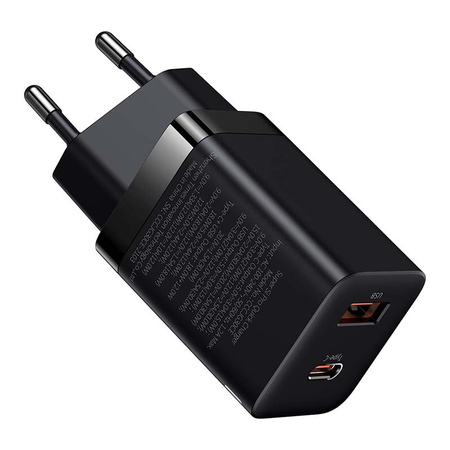 ŁADOWARKA SIECIOWA BASEUS SUPER SI PRO QUICK CHARGER USB + USB-C 30W (CZARNA)