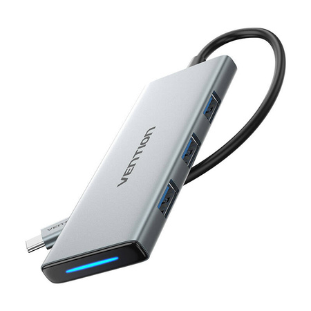 HUB USB-C DO HDMI, 3X USB 3.0, SD, TF, PD VENTION TOPHB 0,15M SZARY