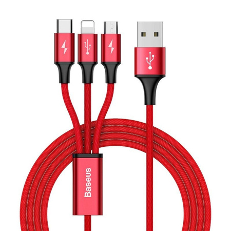 KABEL USB BASEUS RAPID 3W1 TYP C / LIGHTNING / MICRO 3A 1.2M (CZERWONY)