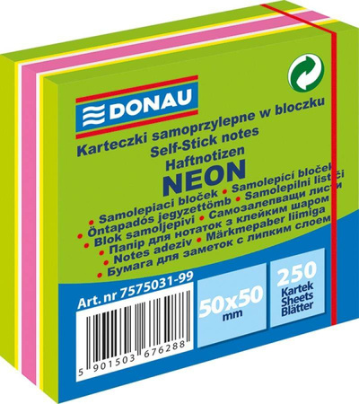 KARTECZKI SAMOPRZYLEPNE 50X50MM DONAU MIX NEON-PASTEL 250KART