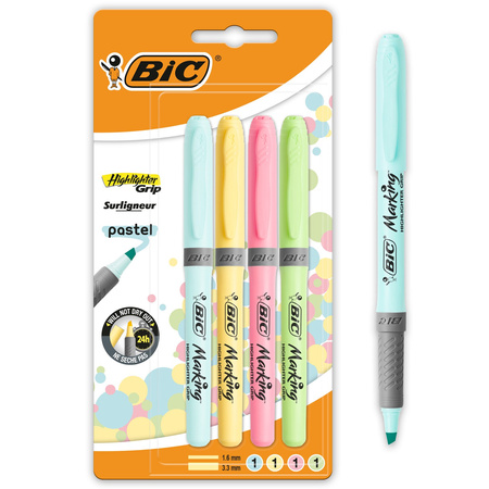 ZAKREŚLACZ BIC HIGHLIGHTER GRIP PASTEL 964859 MIX*4 1.6-3.3MM 4SZT