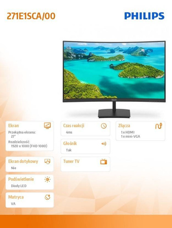 PHILIPS MONITOR 271E1SCA 27 CALI CURVED VA HDMI FREESYNC