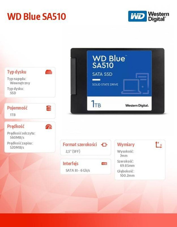 WESTERN DIGITAL DYSK SSD WD BLUE 1TB SA510 2,5 CALA WDS100T3B0A