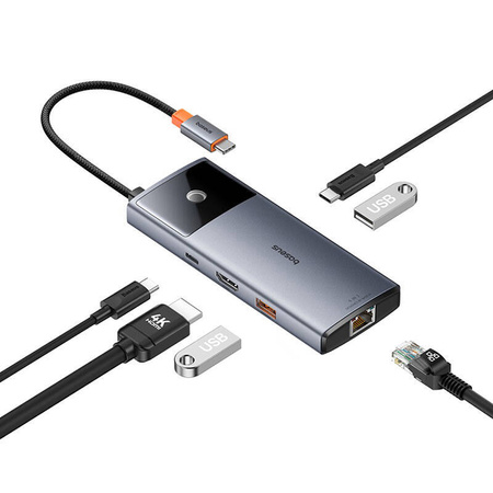 HUB 6W1 BASEUS METAL GLEAM 2 SERIES, USB-C DO 2XUSB 3.0 +USB-C + HDMI + USB-C PD + ETHERNET RJ45