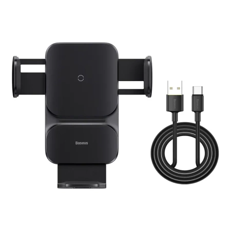 AUTOMATYCZNY UCHWYT SAMOCHODOWY BASEUS WISDOM NA KRATKĘ Z ŁADOWARKĄ INDUKCYJNĄ QI (CZARNY)