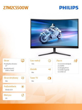 PHILIPS MONITOR 27 CALI EVNIA 27M2C5500W CURVED VA 240HZ HDMIX2 DPX2 HAS