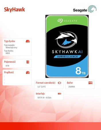 SEAGATE DYSK SKYHAWK 8TB 3,5 CALI 256MB ST8000VX010