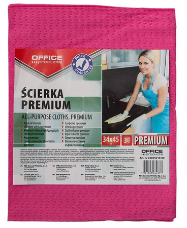 ŚCIERECZKA WISKOZOWA PREMIUM OFFICE PRODUCTS MIX KOLORÓW 34X45CM 3 SZT