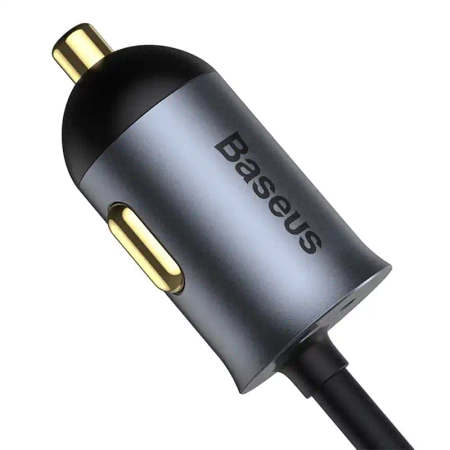 Ładowarka samochodowa Baseus Share Together z przedłużaczem, 2x USB, 2x USB-C, 120W (szara)