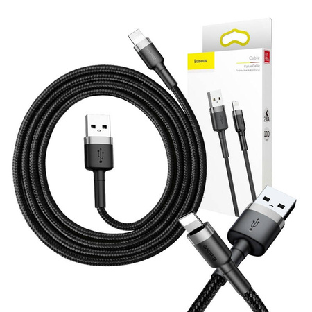 KABEL LIGHTNING USB BASEUS CAFULE 2,4A 1M (SZARO-CZARNY)