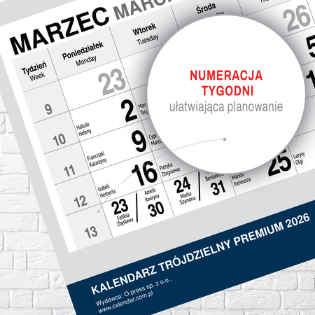 KALENDARZ WISZĄCY TRÓJDZIELNY O-PRESS ROK 2026 BUKIET