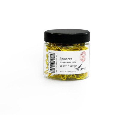 SPINACZE OKRĄGŁE 28MM VICTORY OFFICE PRODUCTS 6028SM150-04 ŻÓŁTE METALOWEPOWLEKANE W SŁOIKU MAŁYM 150SZT