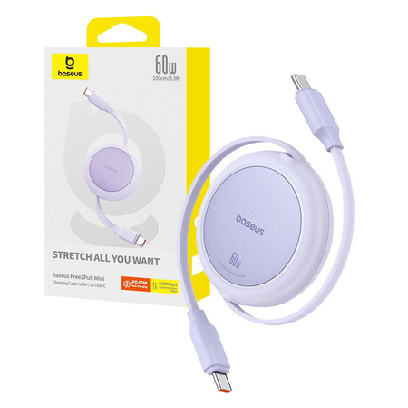 KABEL USB BASEUS FREE2PULL MINI USB-C DO USB-C 60W, 1M (FIOLETOWY)