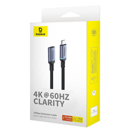 PRZEDŁUŻENIE KABLA USB-C BASEUS MĘSKI DO ŻEŃSKI HIGH DEFINITION 10GBPS, 0,5M (CZARNY)